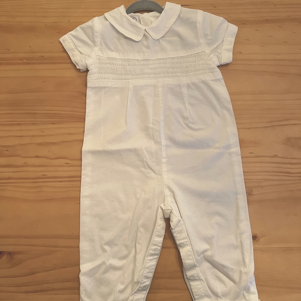 Smocked cotton Jon Jon coverall